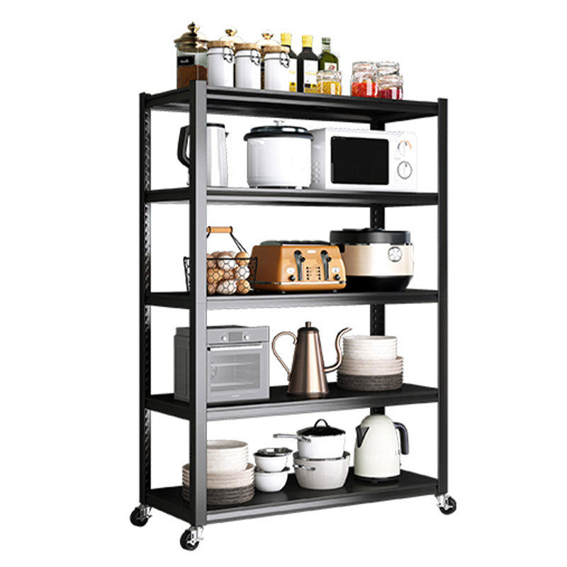 ローリングオープンシェルフキッチントロリーメタルプレップテーブルブラック