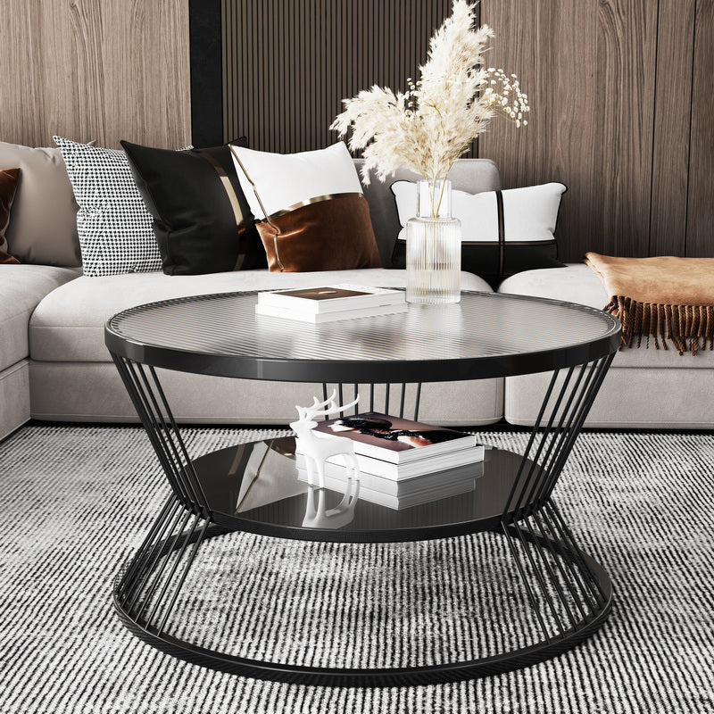 Mesa de café moderna en marco de metal Café o mesa de estantería con estante