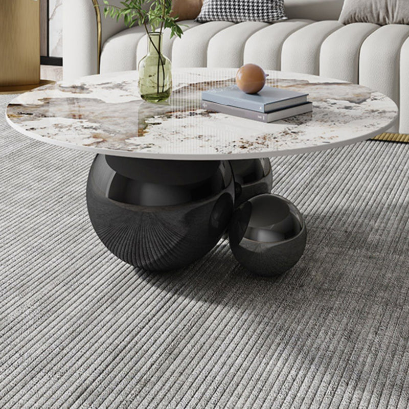 Glam Style 16.92" Tall Abstract Cocktail Table Round Slate Coffee Table