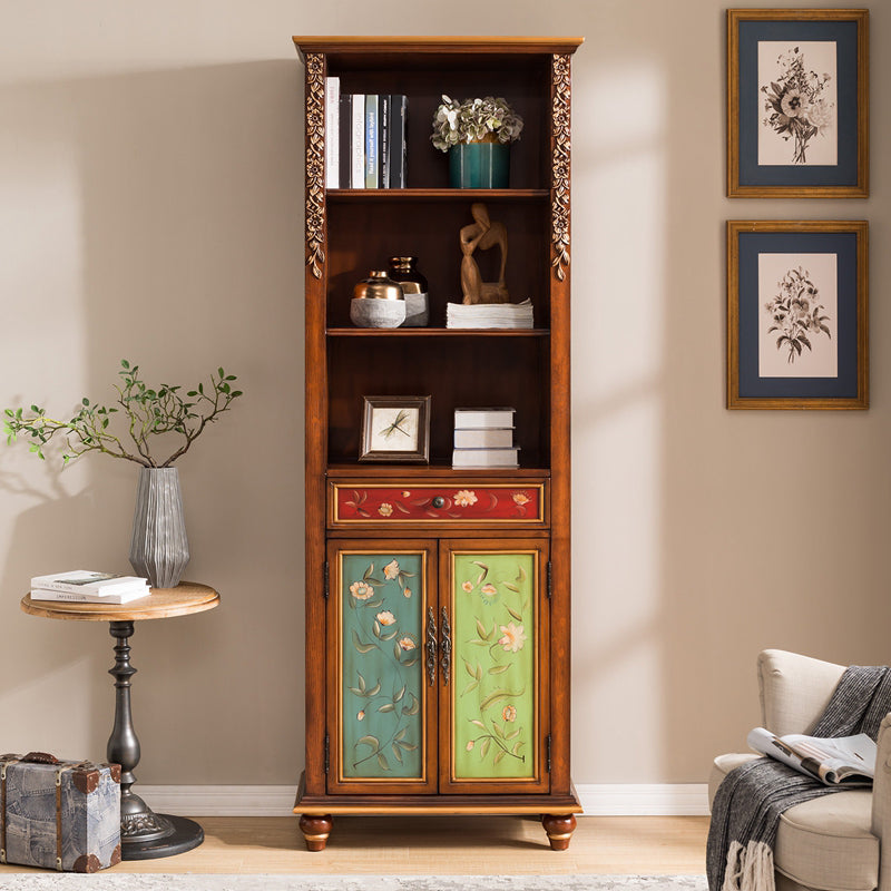 Rectangle Standard Storage Cabinet Solid Wood Cabinet with Drawer 27.5"L x 16"W x 80"H Brown Painted Clearhalo 'Cabinets & Chests' 'cabinets_chests' 'furn' 'furn_cabinets_chests' 'Furniture' 'Living Room Furniture' 6762217