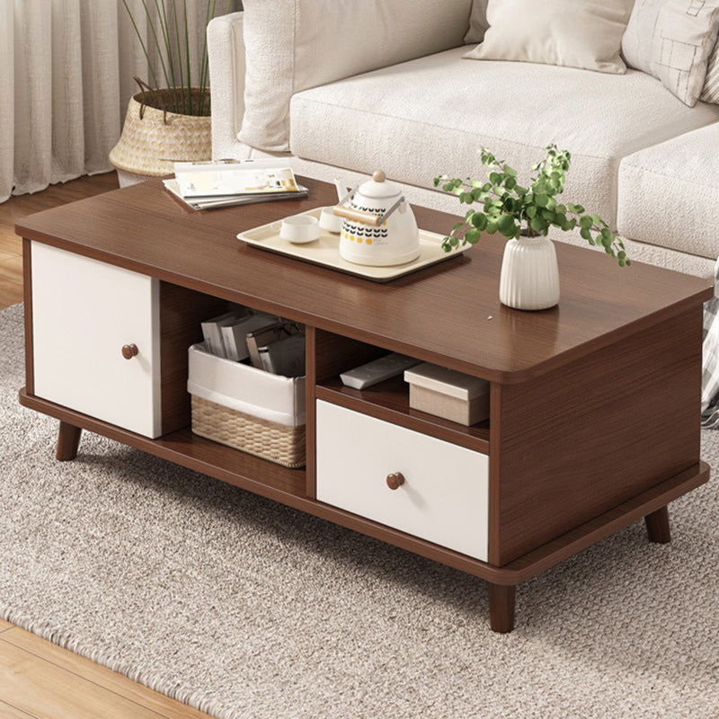 Artificial Wood Coffee or End Table 4 Legs Coffee Table in Light Wood and Espresso Wood