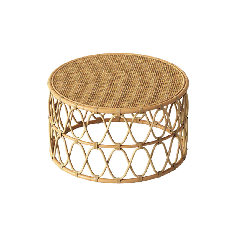 Scandinavian Round Cocktail Table with Wicker Base Natural/Black 33"L x 33"W x 16"H Cherry Wood Clearhalo 'Coffee & Accent Tables' 'Coffee Tables' 'coffee_tables' 'furn' 'furn_coffee_tables' 'Furniture' 'Living Room Furniture' 6762750