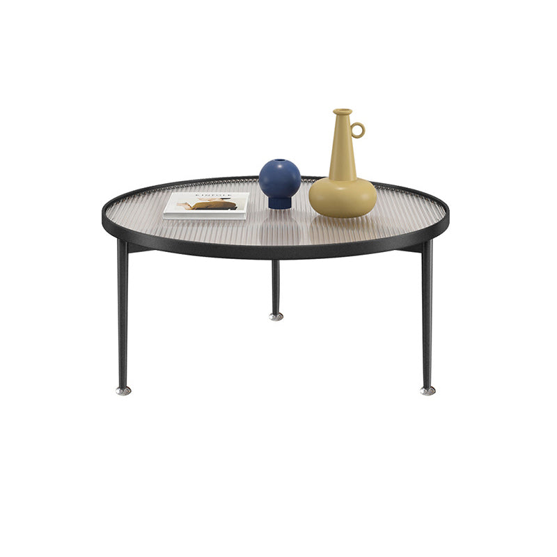 Contemporary Round Glass to Table with 3 Iron Legs Coffee Cocktail Table