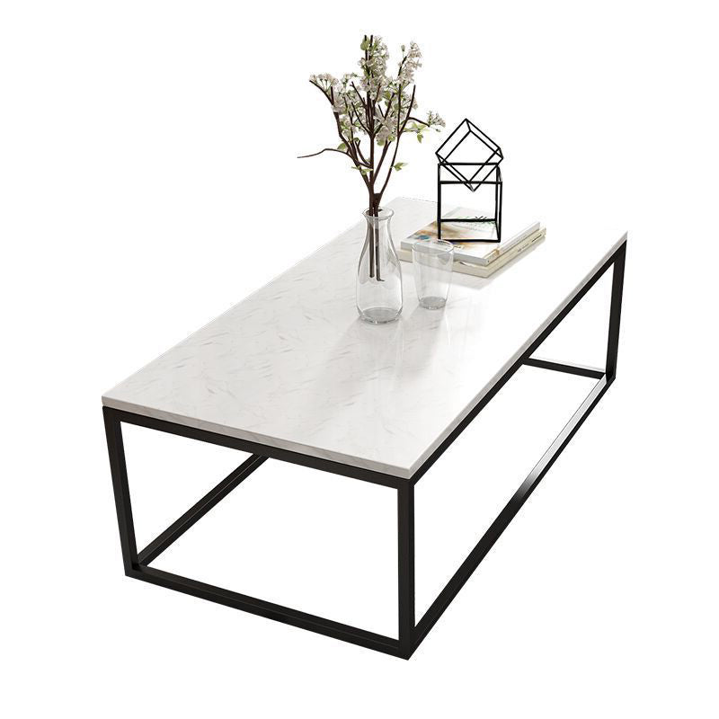 Glam Style Rectangle Coffee Table with Metal Frame Base and Marble Top