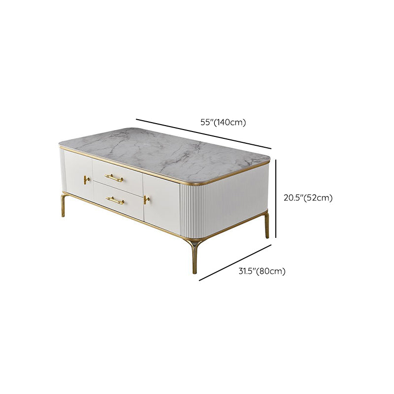 Glam 4 Legs Single Coffee Table Slate Rectangle Cocktail Table with 2 Drawers