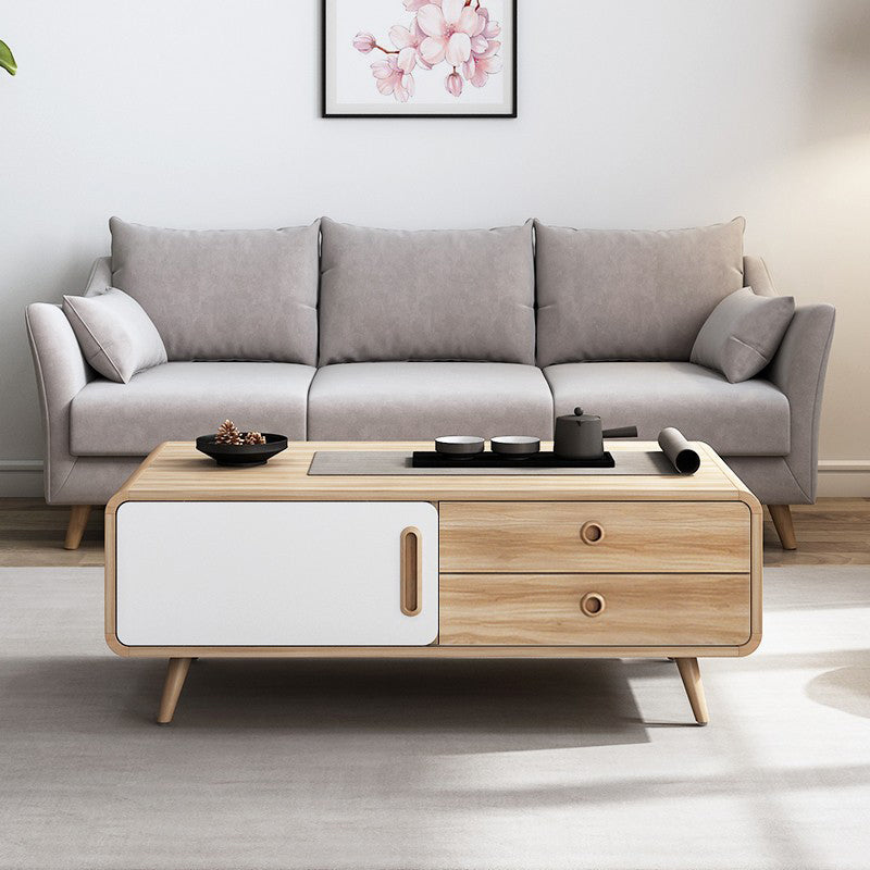 Rectangle Cocktail Table Modern 4 Legs Wood Single Coffee Table