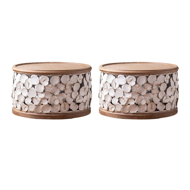 Tavolo laterale accento a forma di tamburo in legno e in metallo tavolo d'angolo in stile rustico