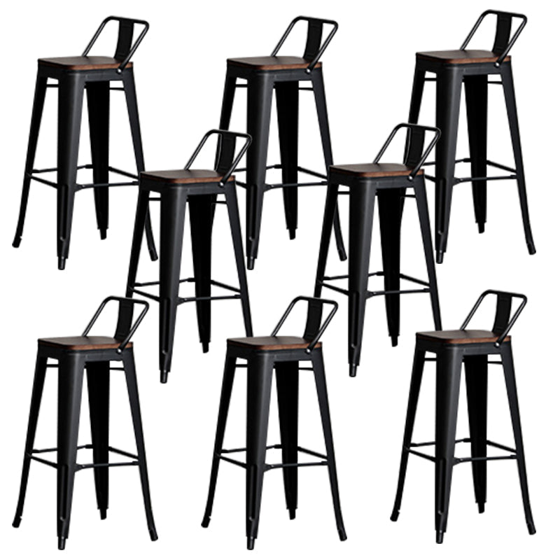 Contemporary Metal Bar Stool Low Back Dining Stool with Footrest Wood Black 8 Piece Set Clearhalo 'Bar Furniture' 'Bar Stools' 'bar_stools' 'furn' 'furn_bar_stools' 'Furniture' 'Kitchen & Dining Furniture' 6769242
