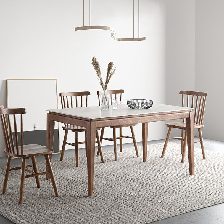 Mesa rectangular de comedor de estilo moderno Mesa de comedor de piedra sinterizada con patas de madera