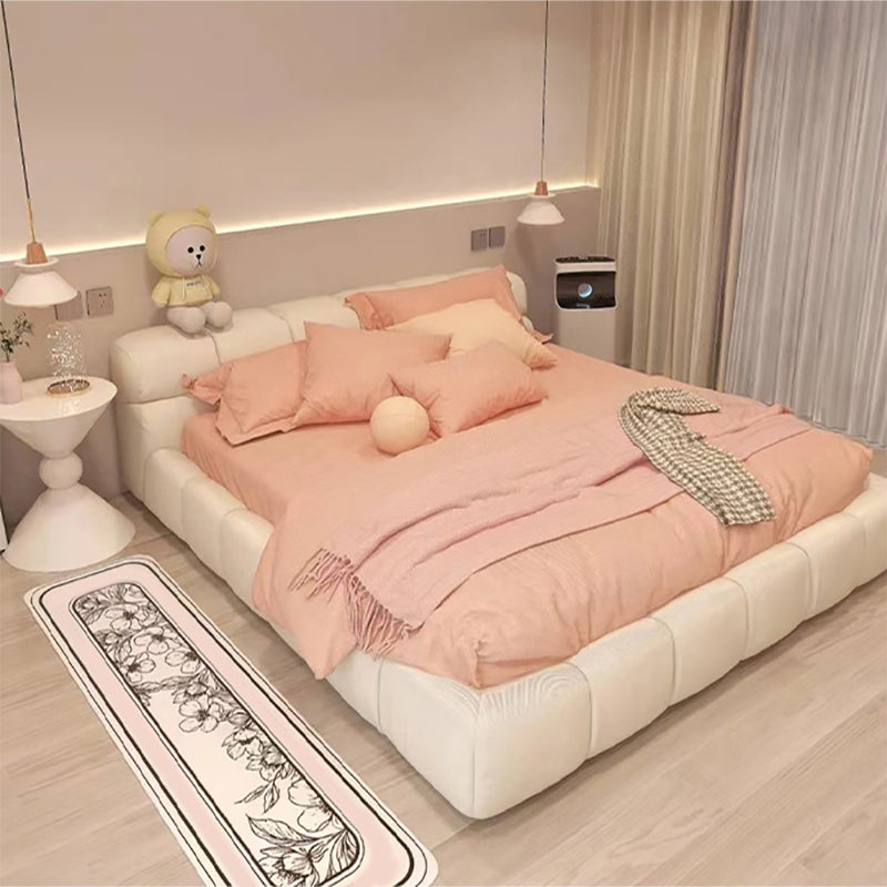 Cama estándar contemporánea con cabecera de cuero genuino con mechones