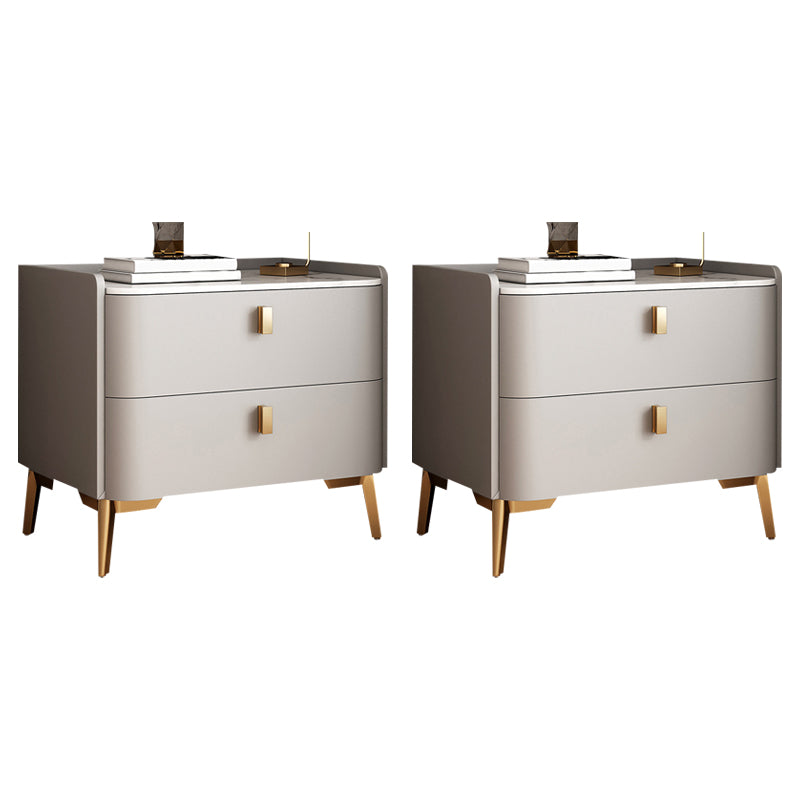 Classic Glam Bedside Cabinet Stone Bed Nightstand with 2 Drawers 20"L x 16"W x 18.5"H Light Gray 2 Piece Set Clearhalo 'Bedroom Furniture' 'furn' 'furn_night_stand' 'Furniture' 'night_stand' 'Nightstands' 6777648