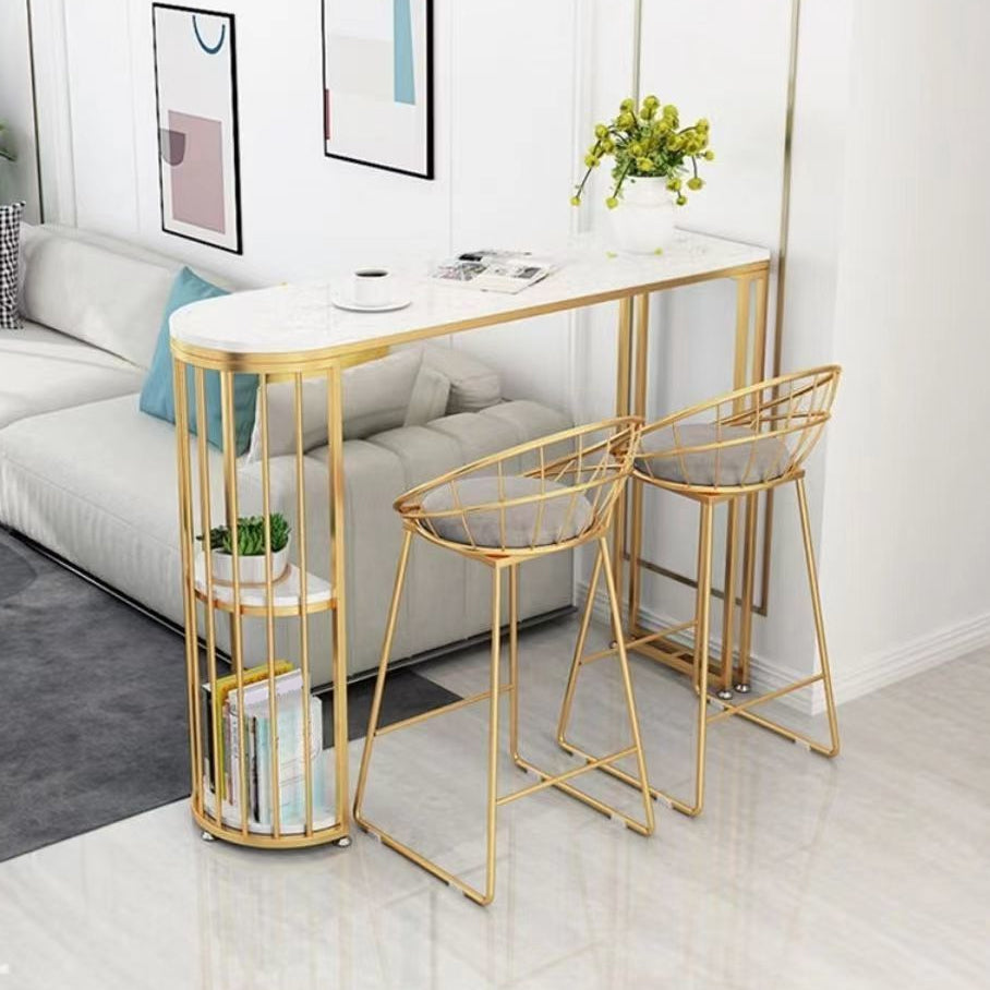 Freie Form Stone Top Bar Height Tisch Industrial Doppelpodest Stange Tisch mit Lagerung