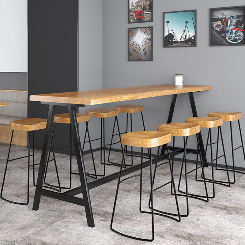 Modern Solid Wood Bar Table Brown Trestle Base Dining Table for Living Room 86.6"L x 23.6"W x 41.3"H Without Chairs Clearhalo 'Bar Furniture' 'Bar Tables' 'bar_tables' 'furn' 'furn_bar_tables' 'Furniture' 'Kitchen & Dining Furniture' 6779971
