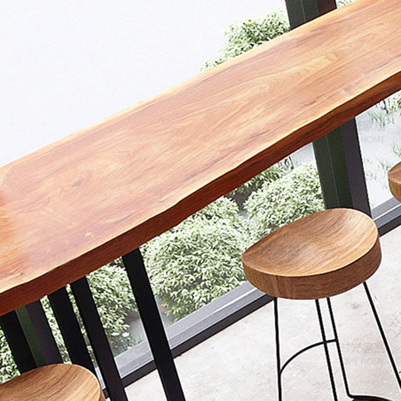 Industrial Trestle Base Dining Table Solid Wood Bar Table for Bistro