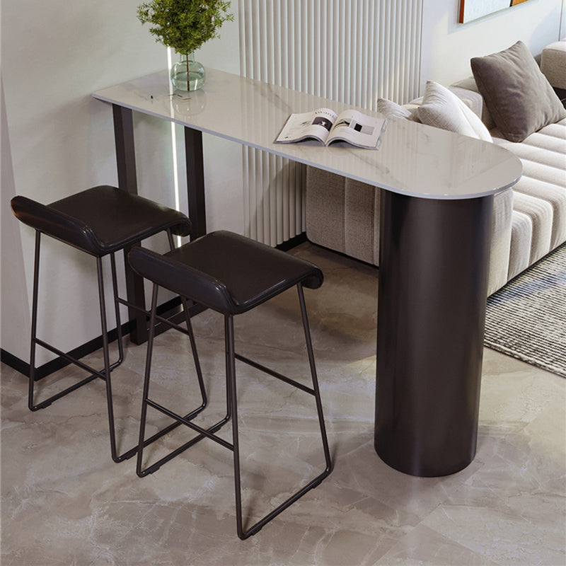 Metal and Stone Pub Set 1/2/3 Pcs Modern Indoor Bar Table with Upholstered Stools 3 Pieces: 1 White Black Table, 2 Stools Clearhalo 'Bar Furniture' 'furn' 'furn_home_bar_bar_sets' 'Furniture' 'Home Bars & Bar Sets' 'home_bar_bar_sets' 'Kitchen & Dining Furniture' 6780329