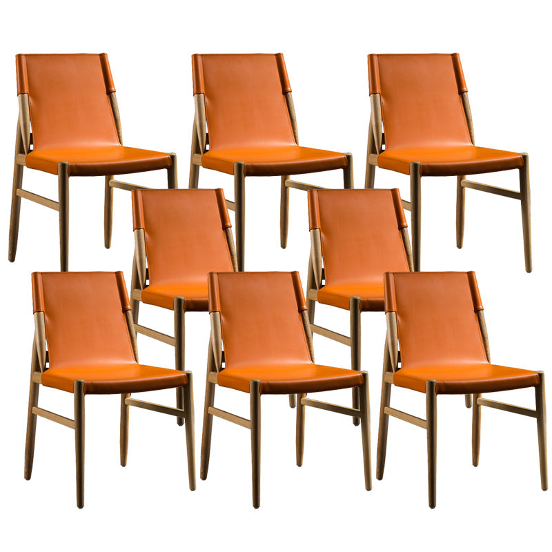 Modern Indoor-Outdoor Dining Chair Solid Wood Faux Leather Side Chair Orange 8 Piece Set Clearhalo 'Dining Chairs' 'Dining Tables & Seating' 'dining_chair' 'furn' 'furn_dining_chair' 'Furniture' 'Kitchen & Dining Furniture' 6780534
