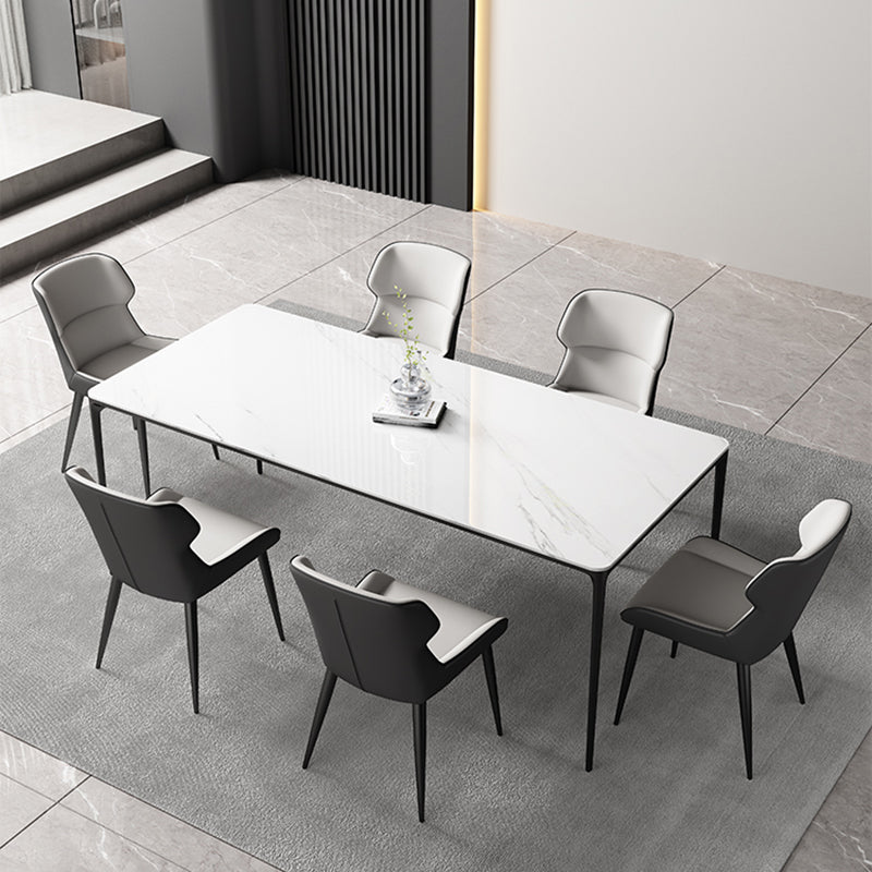 Modern Rectangle Stone Dining Table Black Frame Kitchen Table