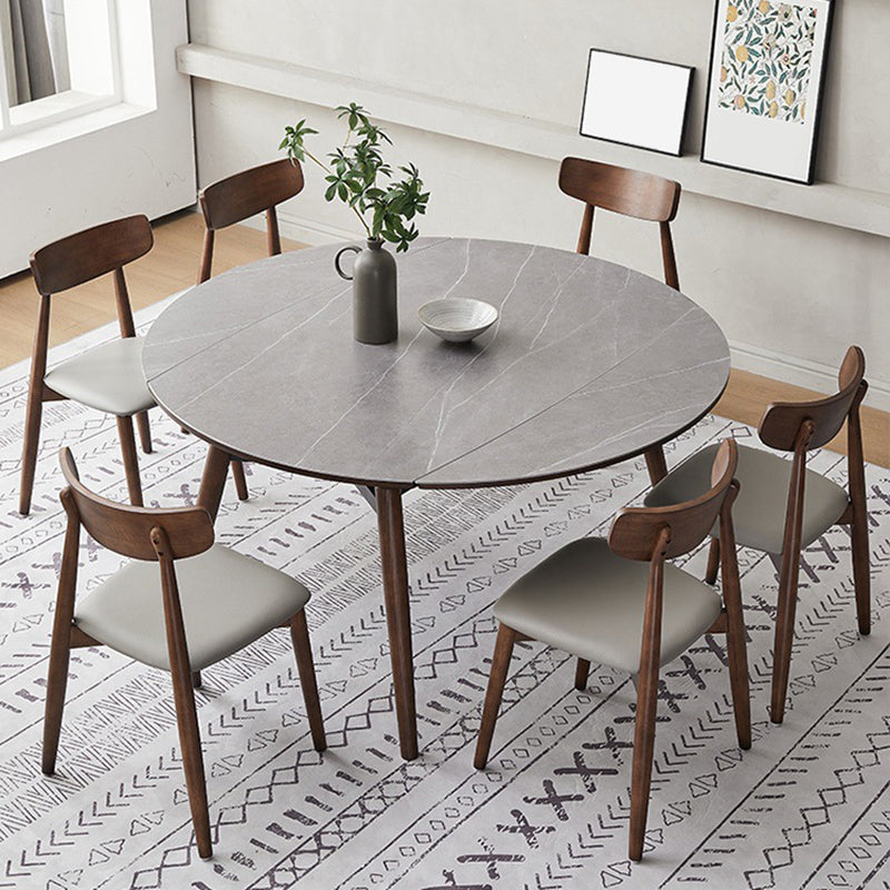 Contemporary Style 1/4/5/7 Pieces Dining Chairs Set Stone Round Furniture in Gray 7 Pieces: Table, 6 Chairs Clearhalo 'Dining Room Sets' 'Dining Tables & Seating' 'dining_room_set' 'furn' 'furn_dining_room_set' 'Furniture' 'Kitchen & Dining Furniture' 6785043