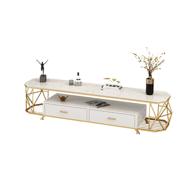 Console TV in vetro TV console TV Open Storage con 2 cassetti