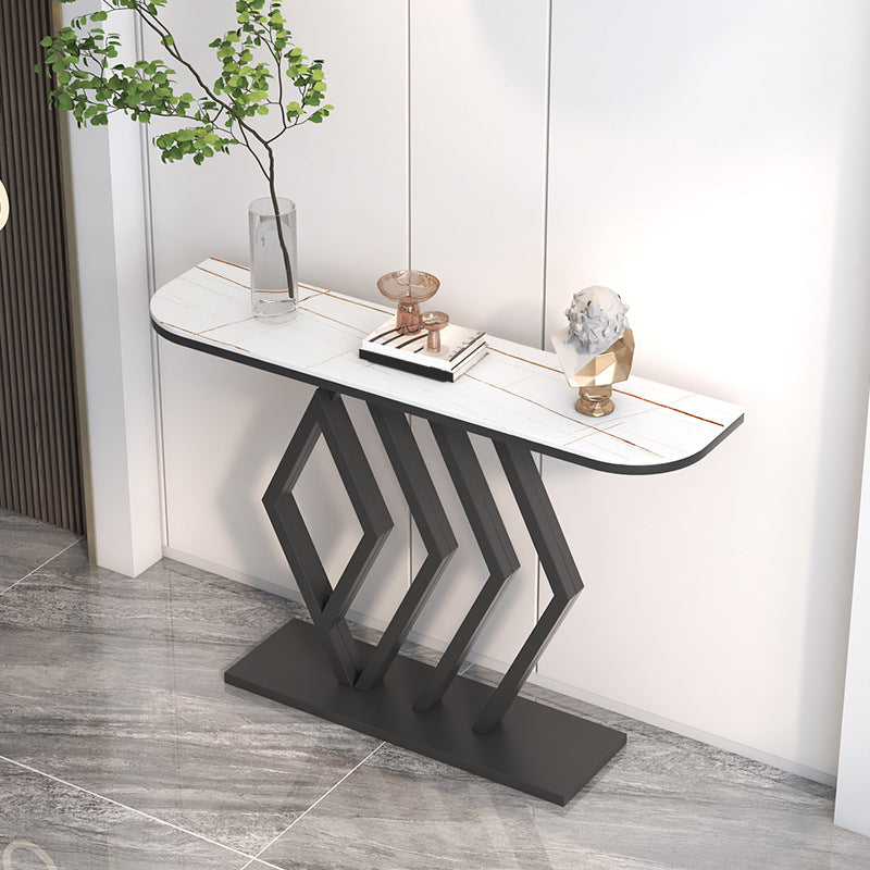 Tavolo di accento di metallo moderno mezza luna di divano console di divano in pietra per hall