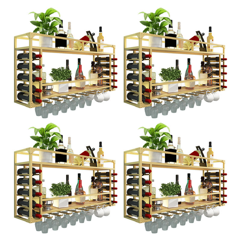 Iron Wine Rack Modern Style Wall Mounted Wine Holder Rack with Shelf Gold 4 Piece Set Clearhalo 'furn' 'furn_wine_racks' 'Furniture' 'Kitchen & Dining Furniture' 'Wine Racks' 'wine_racks' 6793166