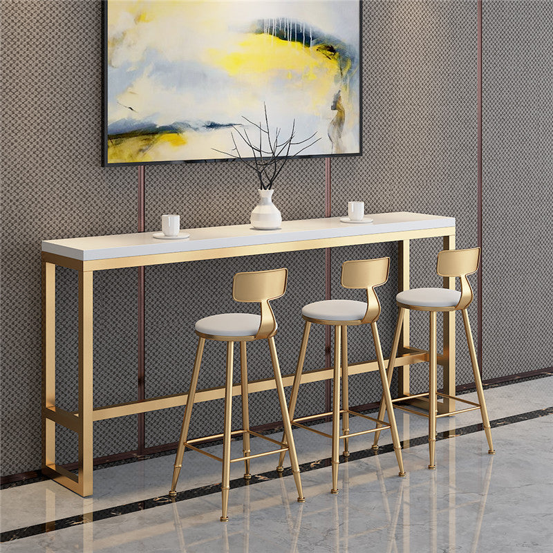 Glam -stijl balktafel Faux Marble Rectangle Bar Wijntafel met voetsteun