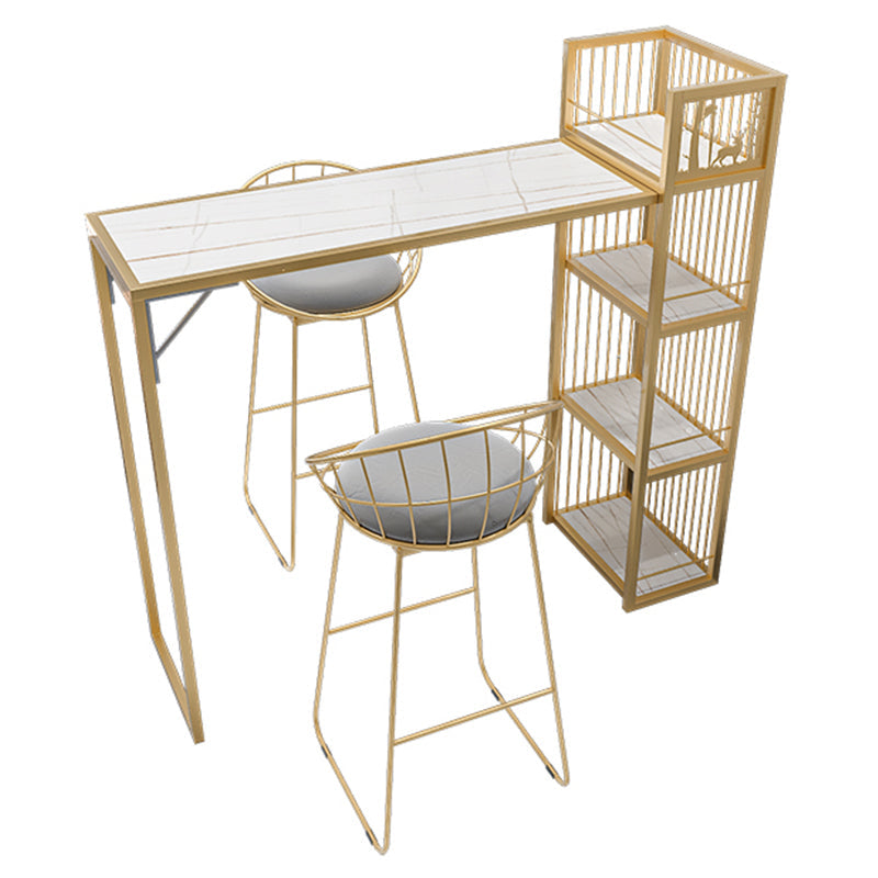 Contemporary Style Bar Height Table Rectangle Folding Bistro Bar Desk White-Gold Without Chairs Clearhalo 'Bar Furniture' 'Bar Tables' 'bar_tables' 'furn' 'furn_bar_tables' 'Furniture' 'Kitchen & Dining Furniture' 6793763