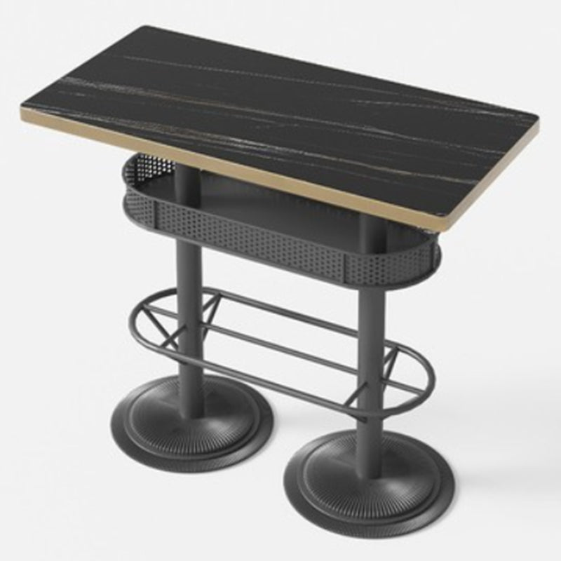 Industrial Style Bar Table Black Wood Bar Dining Table with Storage