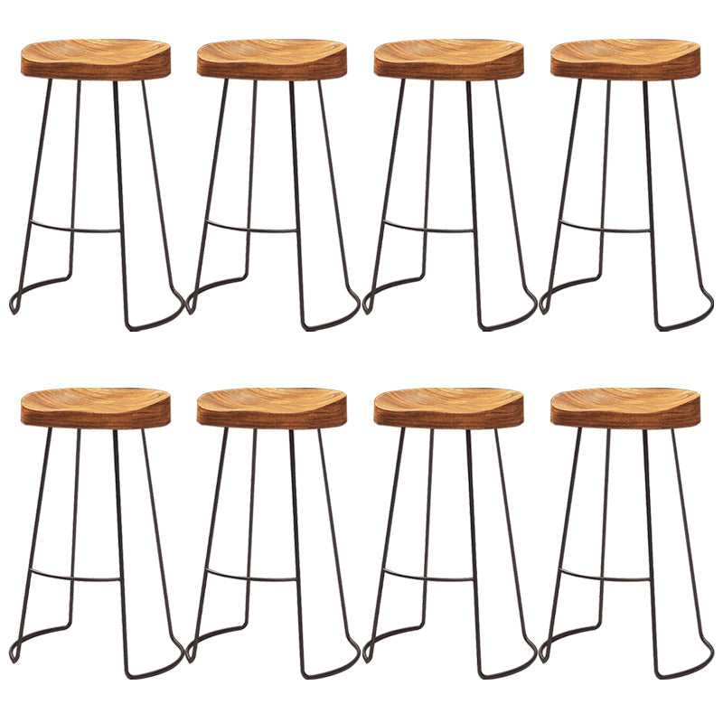 Modern Solid Wood Dining Stools Armless Bar Stools with Metal Base