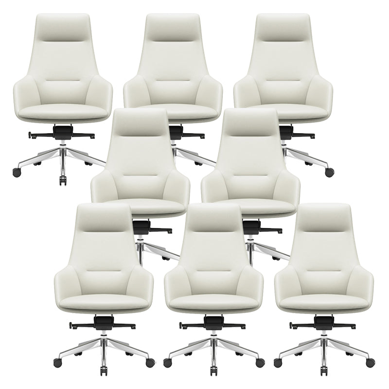 Fixed Arms Modern Desk Chair No Distressing Leather Ergonomic Office Chair with Wheels Off-White 8 Piece Set High-Back (Over 22 in.) Clearhalo 'furn' 'furn_office_chair' 'Furniture' 'Office Chairs' 'Office Furniture' 'office_chair' 6801272