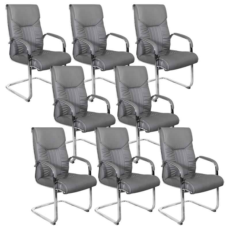 Silla de trabajo moderna con brazos fijos, silla de escritorio de piel sintética para oficina