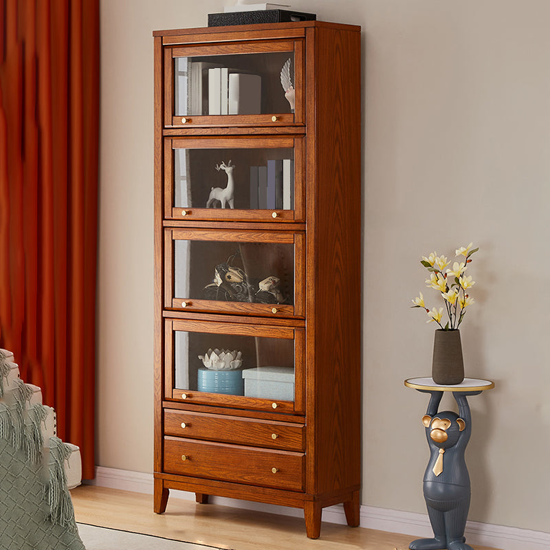 Modern Style Closed Back Bookshelf Wooden Standard Bookcase with Drawers