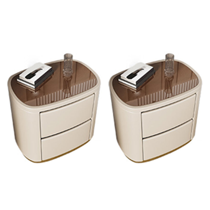 Contemporary Accent Table Nightstand Drawer Storage Antique Finish Bed Nightstand 2 Piece Set Glass Clearhalo 'Bedroom Furniture' 'furn' 'furn_night_stand' 'Furniture' 'night_stand' 'Nightstands' 6810511