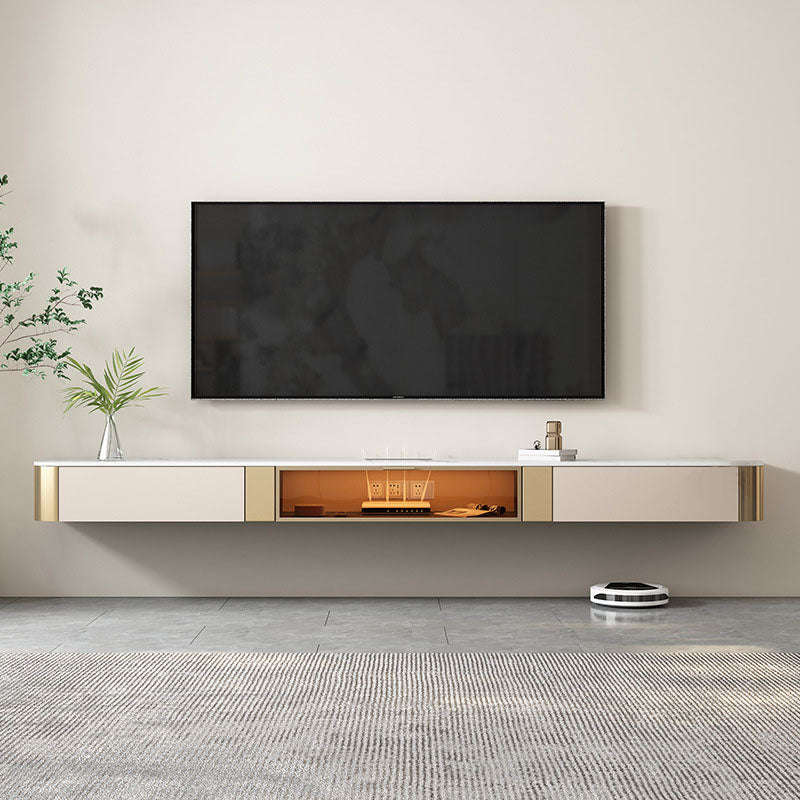 Enclosed Storage TV Stand Console Stone TV Media Console with Drawers 94.5"L x 12"W x 8"H Gold-White Clearhalo 'furn' 'furn_tv_stands_entertainment_centers' 'Furniture' 'Living Room Furniture' 'TV Stands & Entertainment Centers' 'TV Stands & Media Storage Furniture' 'tv_stands_entertainment_centers' 6812071