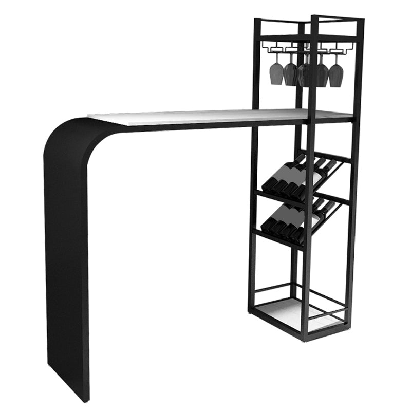 コンテンポラリーバーテーブルストーンレクタングルバーダイニングテーブルストレージシェルフ