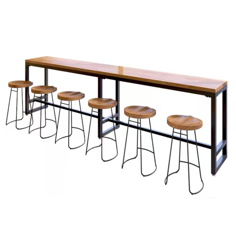 Solid Wood Bar Table Set 1/4/6/7 Pcs Industrial Bar Table and Stools 7 Pieces: Table, 7 Wood Stools Clearhalo 'Bar Furniture' 'furn' 'furn_home_bar_bar_sets' 'Furniture' 'Home Bars & Bar Sets' 'home_bar_bar_sets' 'Kitchen & Dining Furniture' 6813103