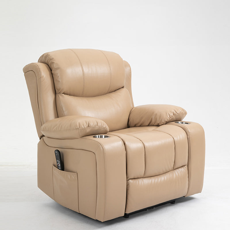 Traditional Home Theater Recliner Chair with Lumbar and Power-Push Botton Beige Clearhalo 'Chairs & Seating' 'furn' 'furn_recliners' 'Furniture' 'Living Room Furniture' 'Recliners' 6816276