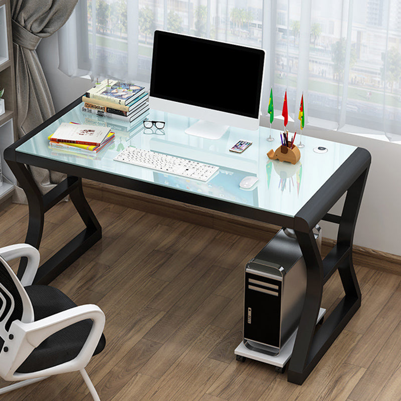 Glass-Top Contemporary Office Desk Antique Finish Computer Desk with Metal Legs Black White Clearhalo 'furn' 'furn_office_desk' 'Furniture' 'Office Desks' 'Office Furniture' 'office_desk' 6817761