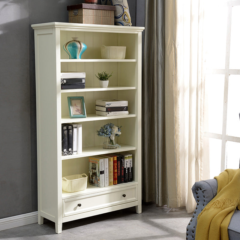 Modern Style Closed Back Bookcase Standard Wooden Bookshelf in White
