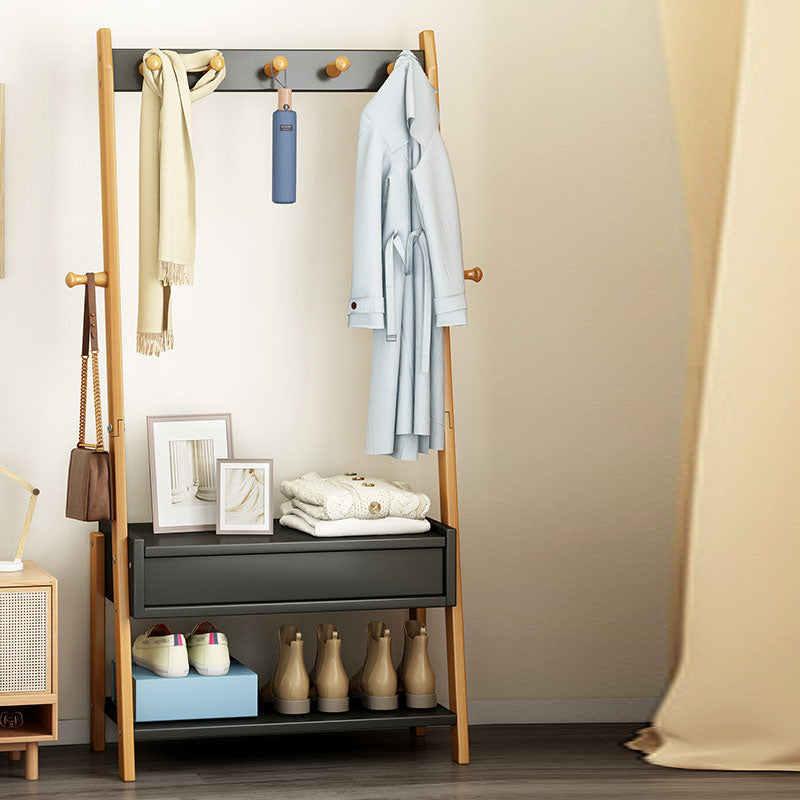 Wooden Entrance Hall Tree Traditional Style Simple Home Floor Coat Rack 25.6"L x 11.8"W x 59.1"H Black Clearhalo 'Entry & Mudroom Furniture' 'furn' 'furn_hall_tree_coat_racks' 'Furniture' 'Hall Trees & Coat Racks' 'hall_tree_coat_racks' 6823053