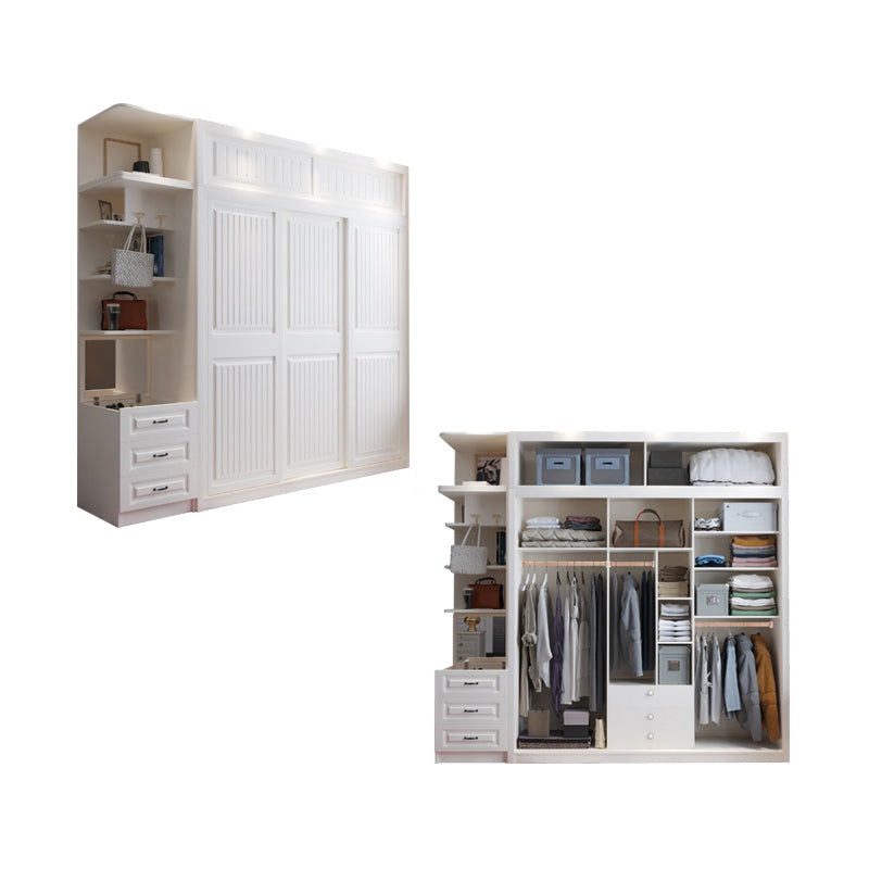 Contemporary Wardrobe Armoire with Garment Rod Wood Wardrobe Closet Armoire & Side Cabinet & Top Cabinet Clearhalo 'Armoires & Wardrobes' 'armoires_wardrobes' 'Bedroom Furniture' 'furn' 'furn_armoires_wardrobes' 'Furniture' 6825588