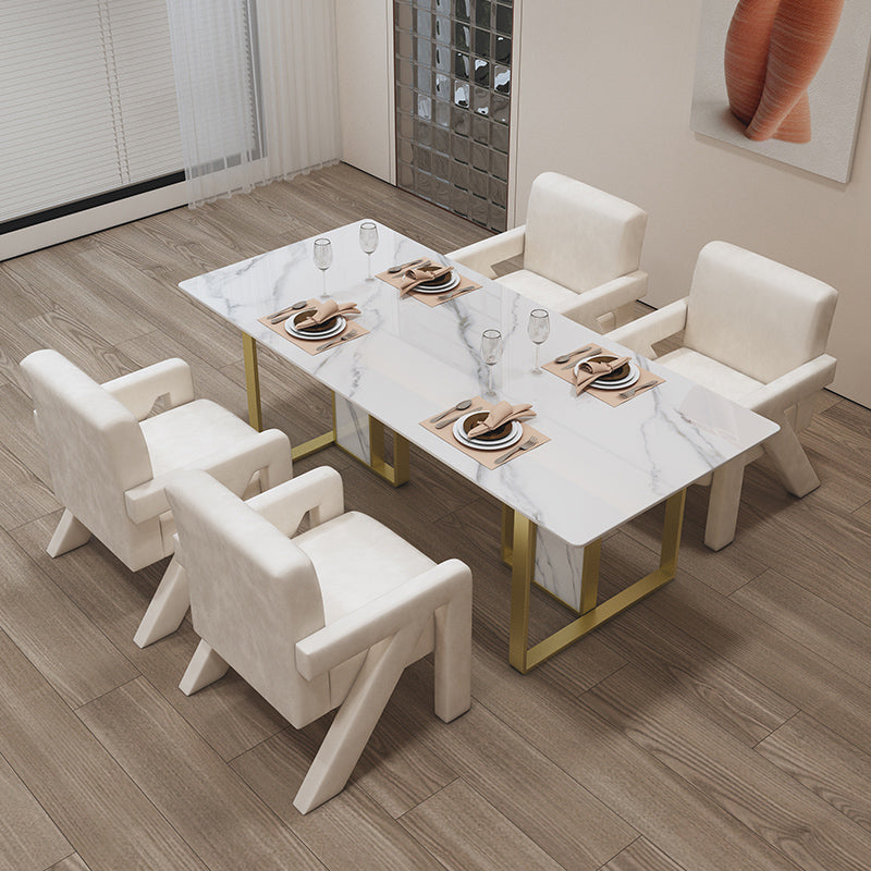 Nordic 1/5 Pieces Dining Set Stone Dining Table for Dining Room 5 Pieces: White Table, 4 White Chairs Clearhalo 'Dining Room Sets' 'Dining Tables & Seating' 'dining_room_set' 'furn' 'furn_dining_room_set' 'Furniture' 'Kitchen & Dining Furniture' 6825898