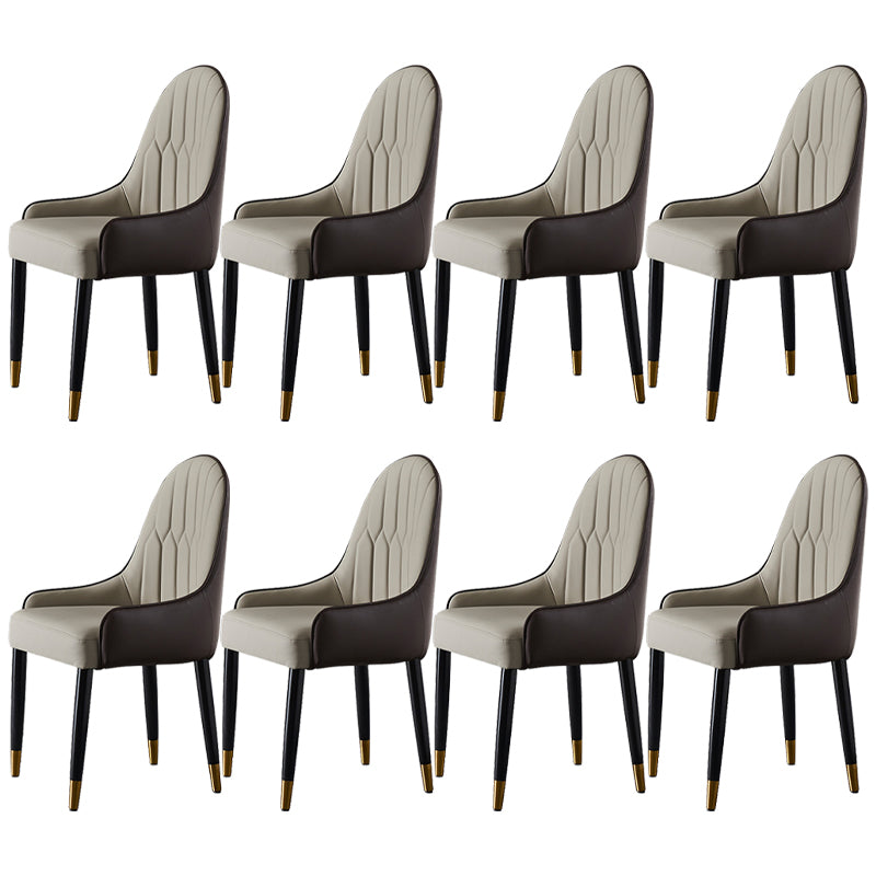 Faux Leather Dining Chairs Nordic Style Parsons Armless Chair Brown 8 Piece Set Clearhalo 'Dining Chairs' 'Dining Tables & Seating' 'dining_chair' 'furn' 'furn_dining_chair' 'Furniture' 'Kitchen & Dining Furniture' 6827055
