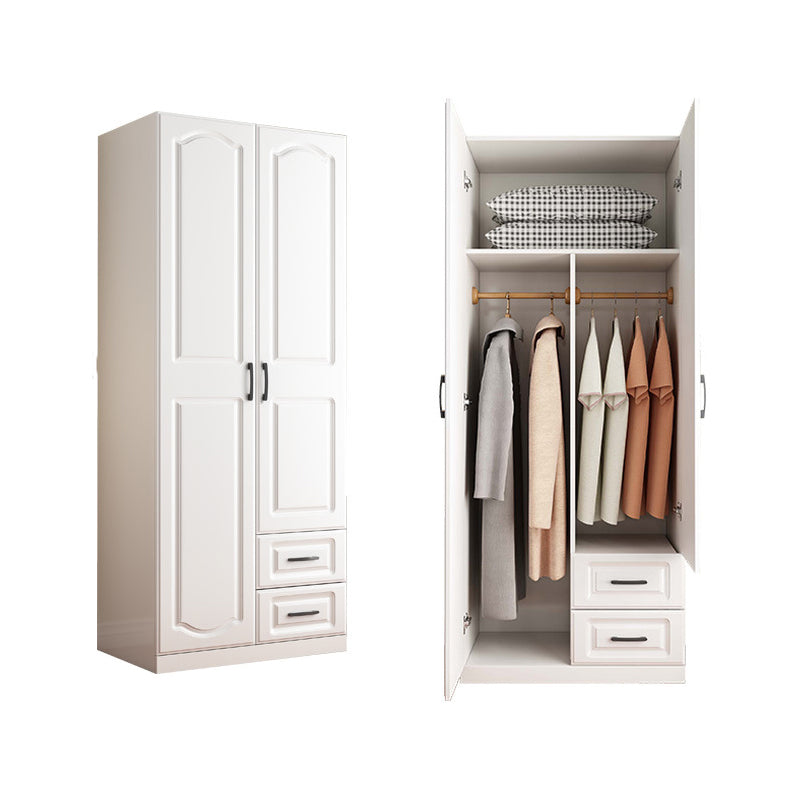 White Hinged Wardrobe Armoire with Garment Rod Modern Wardrobe Closet