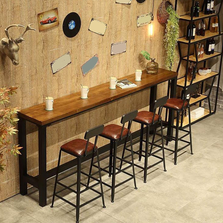 Wood Top Bar Table Modern Metal Base Dining Table for Coffee Room