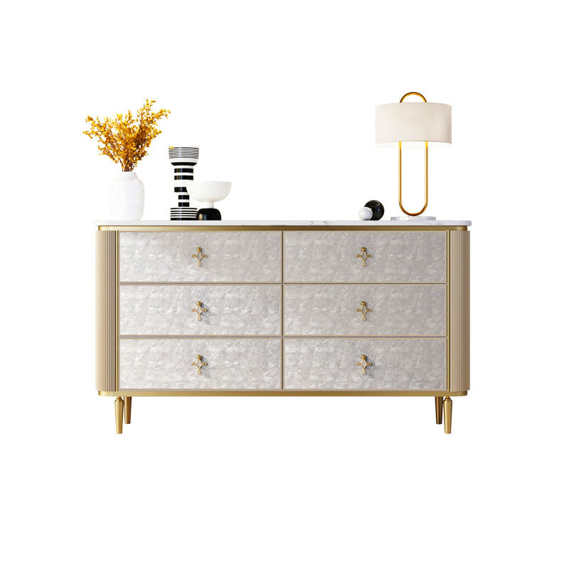 Classic Glam Double Dresser Stone Storage Chest with Metal Feet for Bedroom
