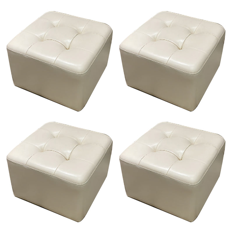 Mid-Century Modern Pouf Ottoman Genuine Leather Solid Color Tufted Square Ottoman Beige 4 Piece Set Clearhalo 'furn' 'furn_ottomans_poufs' 'Furniture' 'Living Room Furniture' 'Ottomans & Poufs' 'ottomans_poufs' 6833433