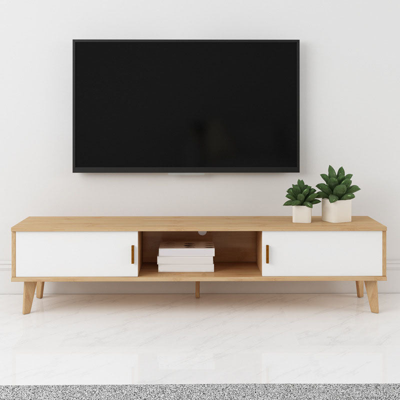 Contemporary TV Media Stand Wooden Media Console for Living Room 63"L x 12"W x 15"H Natural Wood White Clearhalo 'furn' 'furn_tv_stands_entertainment_centers' 'Furniture' 'Living Room Furniture' 'TV Stands & Entertainment Centers' 'TV Stands & Media Storage Furniture' 'tv_stands_entertainment_centers' 6837557