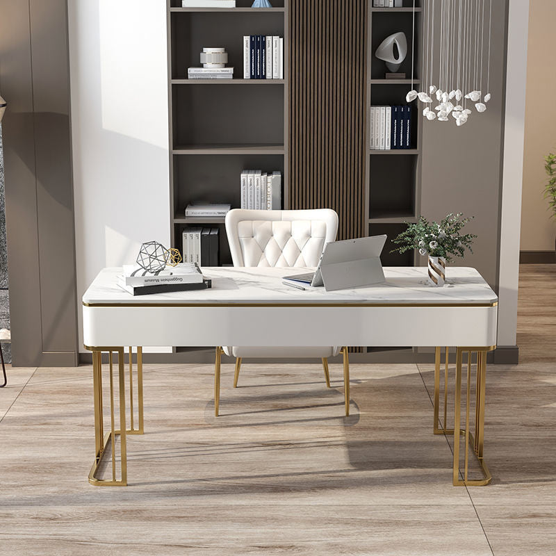 Stone Curved Office Desk Glam 1 Drawer Writing Desk with Sled Base 70.9"L x 23.6"W x 29.5"H Clearhalo 'furn' 'furn_office_desk' 'Furniture' 'Office Desks' 'Office Furniture' 'office_desk' 6838145