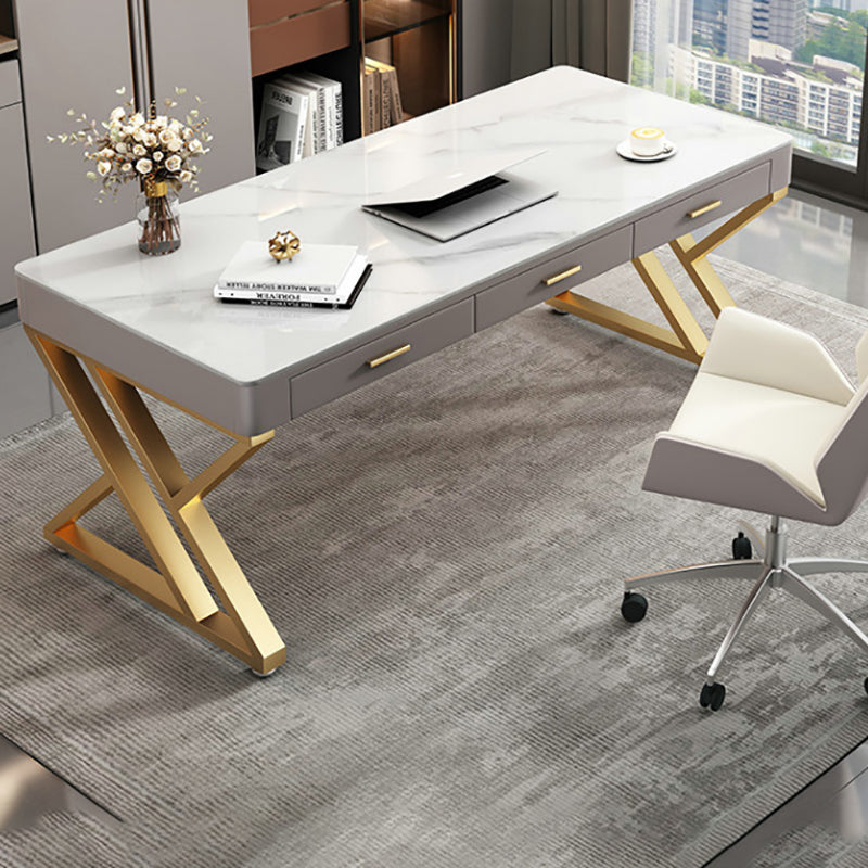 Glam Office Schreibtisch Stein gebogener Schreibtisch mit Schubladen, 29,53 "groß